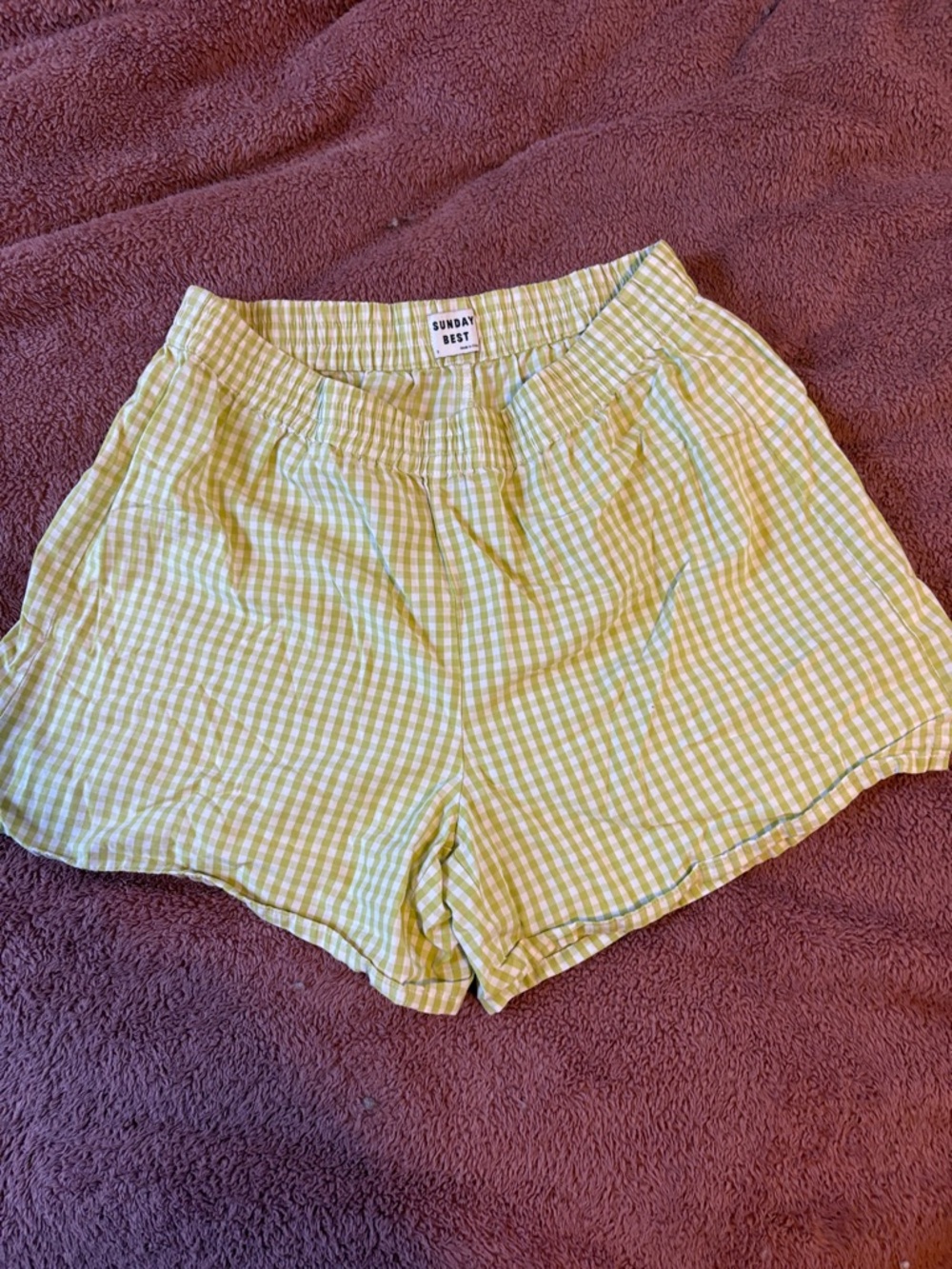 Sunday Best Light Green Gingham High-Waist Shorts